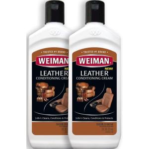 Weiman 3 in 1 Deep Leather Conditioner Cream (2 Pack) – Restores Leather Surfaces – Use on Leather Furniture, Car Seats, Shoes, Bags, Jackets, Saddles(8 Fl Oz (Pack of 2))