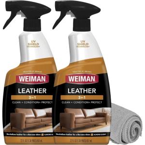 Weiman Leather Cleaner & Conditioner – Cleans, Restores & Protects Leather, UV Protection Prevent Cracking & Fading, For Car Seats, Sofas, Shoes, Bags & All Finished Leather Surfaces, 2 Pack, 22 FL Oz