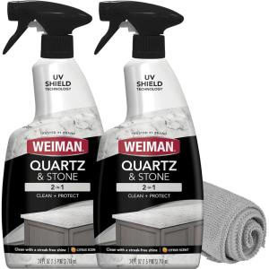 Weiman Quartz Countertop Cleaner and Polish – Clean and Shine Your Countertops Islands and Stone Surfaces with UV Protection, 24 Ounce with MicroFiber Towel, 2 Pack