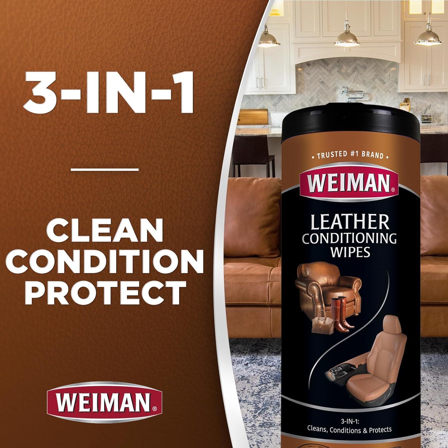 image:imageWeiman Leather Cleaner amp Conditioner Cleans Restores amp Protects Leather UV Protection Prevent Cracking amp Fading For Car Seats Sofas Shoes Bags amp All Finished Leather Surfaces 2 Pack 60 Wipes