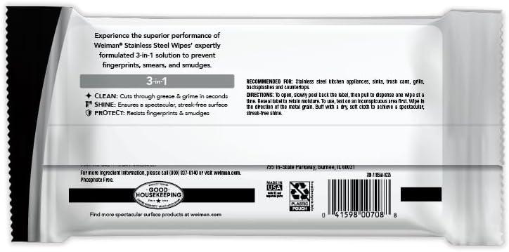image:imageWeiman Stainless Steel Cleaner amp Polish Kit 2 Wipes amp Cloth AntiFingerprint Removes Grease Water Spots Streaks amp Residue Polishing Cleaner Safe for Appliances Chrome Sinks amp Grill Exteriors