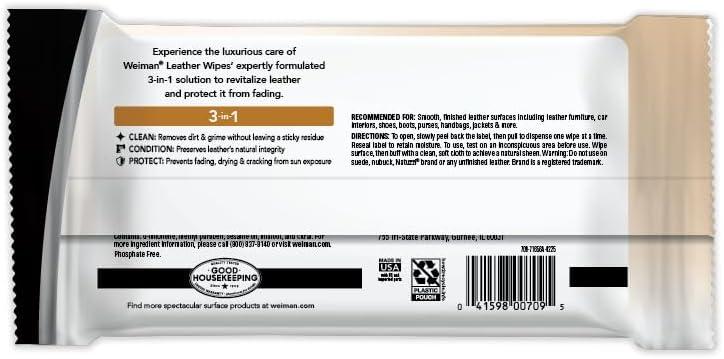 image:imageWeiman Leather Cleaner and Conditioner Wipes amp Microfiber Towel Kit Clean Condition and Restores Leather Surfaces UV Shield Prevent Cracking amp Fading of Leather Furniture Car Seats Shoes amp Purse