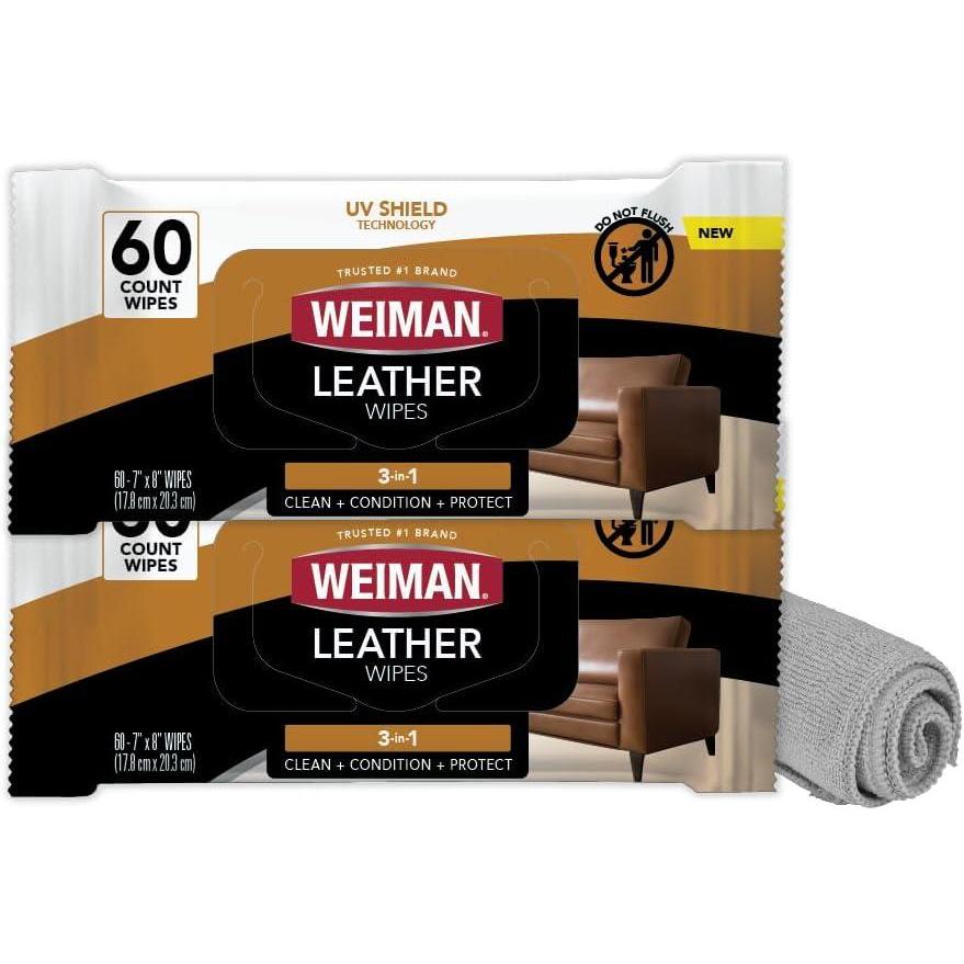 image:imageWeiman Leather Cleaner and Conditioner Wipes amp Microfiber Towel Kit Clean Condition and Restores Leather Surfaces UV Shield Prevent Cracking amp Fading of Leather Furniture Car Seats Shoes amp Purse